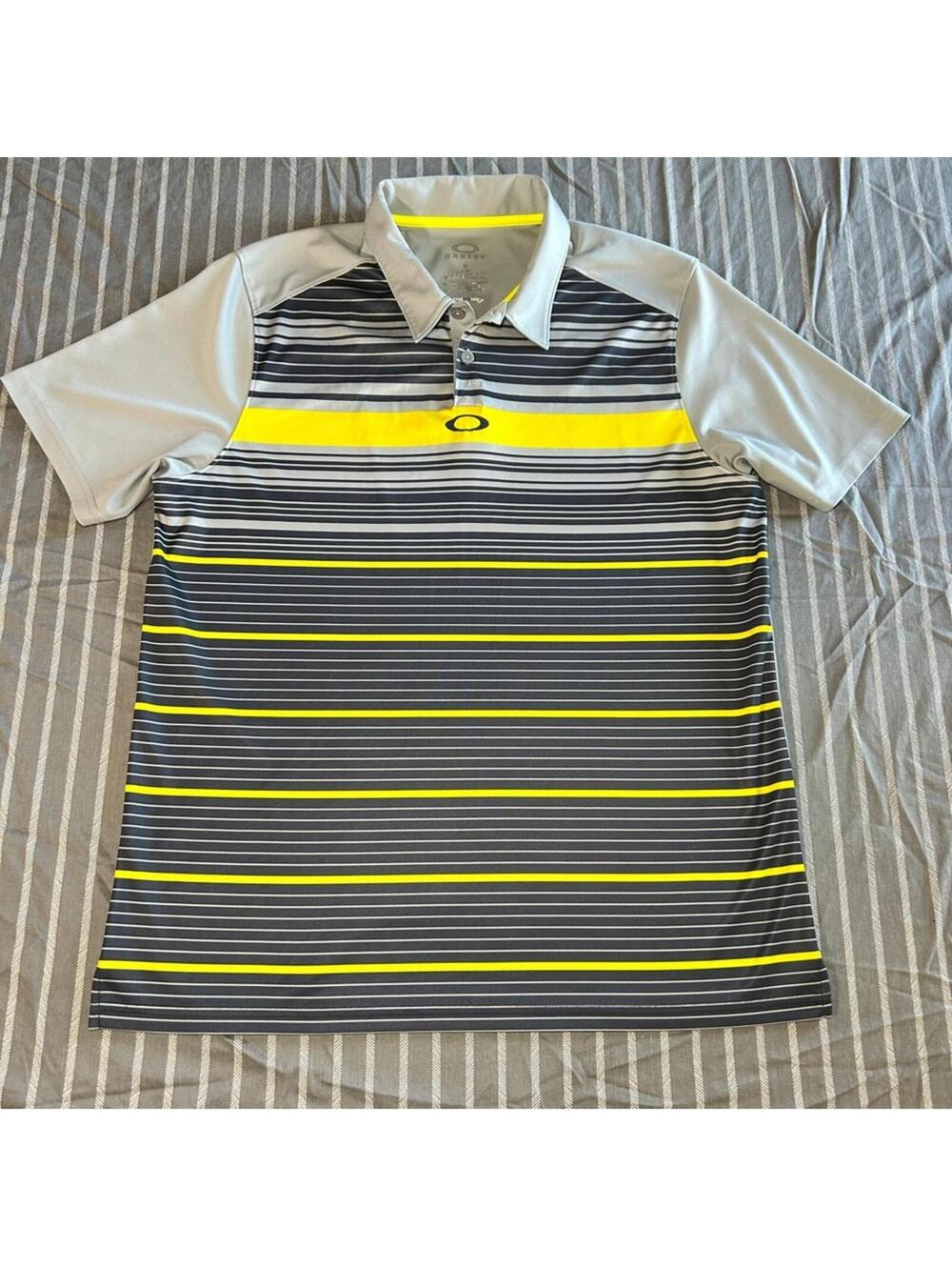 Oakley Gray Athletic Stretchy Striped The Country Club Polo Shirt Mens Size L